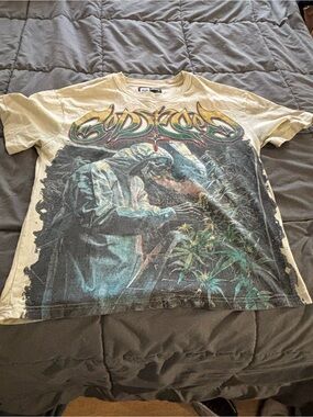 Cream Graphic Short Sleeve Tee with Multicolor Artwork - Unbranded